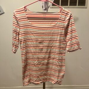 GAP Squareneck Short Sleeve Modern Tee - Burnt Red and Sage Stripes size medium